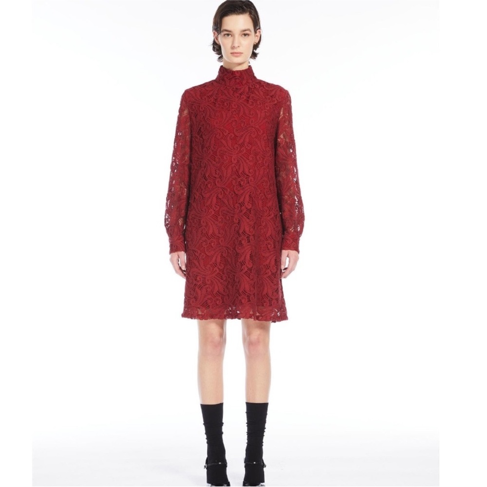 MaxMara Studio Esordio Long Sleeve Lace Dress in Bordeaux SZ US 6 NWT